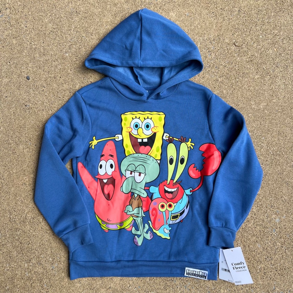Nickelodeon SpongeBob SquarePants Blue Hoodie Mad Engine Comfy Fleece Kids Small